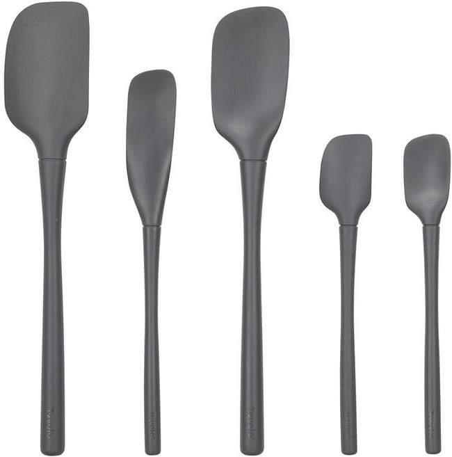 Tovolo Flex Core 5피스 실리콘 주걱 세트 내열성 모든 실리콘 식기 논스틱 주걱 스푼 병 스크레이퍼 포함 식기 세척기 사용 가능 베이킹 믹싱용 BPA 프리 주, All Silicone, Charcoal