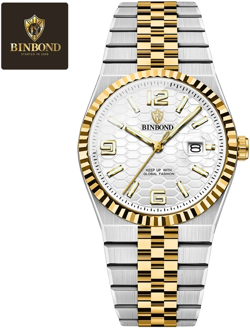 빈본드 오리지널 남성용 시계 방수 야광 날짜 고급 스테인리스 스틸 쿼츠