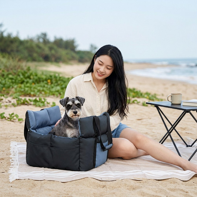 여행용 강아지 자동차 카시트 휴대용 애견 이동가방, 1개, 블랙 블루