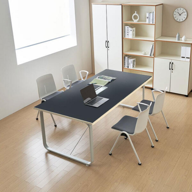 아트박스/티에스퍼니처 데임 B형 LPM 회의테이블 타공 1500x900, 블랙프레임/라이트월넛