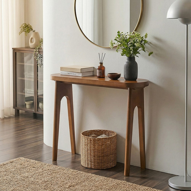 바우미스트 다담 원목 폭좁은 선반 콘솔 800 콘솔 테이블 장식장 엔틱 수납장 거실 화장대 현관 인테리어 복도 얇은, 월넛