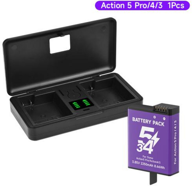 Action 5 Pro Action 43 스포츠 카메라 액세서리 용 듀얼 슬롯 배터리 충전기가있는 Dji Osmo Action 5 Pro 용 2250mAh 배터리, 04 1 Battery 1 Charger