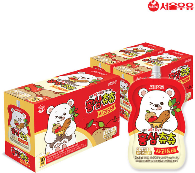 서울우유 홍삼츄츄 사과배 100ml, 30팩