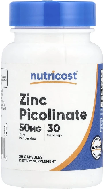 단백질 비타민 철분 마그내슘 칼슘 Nutricost 피콜린산 아연 50mg 캡슐 30정 고루고루섭취해주세요, 1개 - 쿠팡