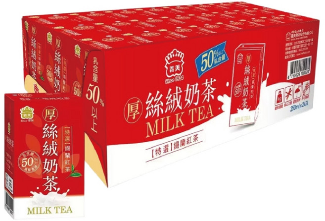 義美 厚絲絨奶茶 乳含量50%以上 無添加奶精, 1箱, 24個裝, 250ml