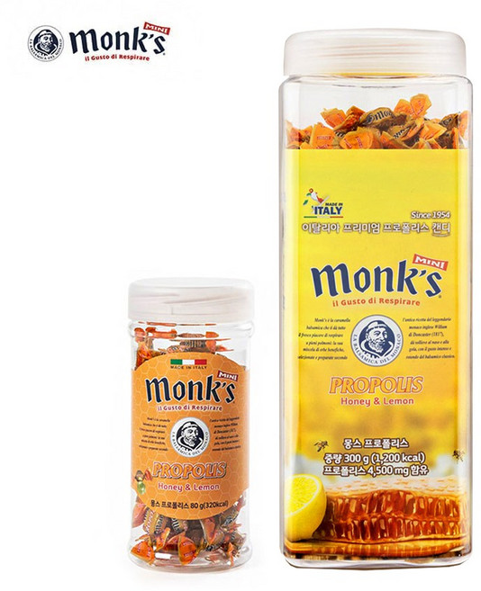 [원산지:이탈리아] 몽스 프로폴리스 벌꿀 목캔디 대용량 300g+80g 세트, 1세트, 380g