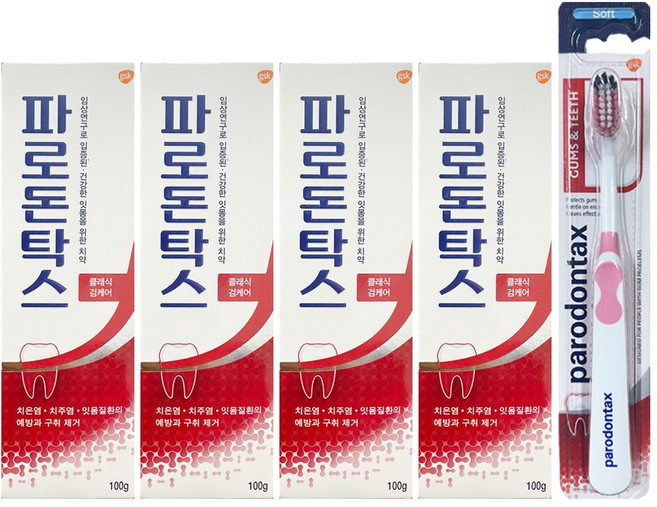 파로돈탁스 클래식 검케어 치약 100g 4개 + 파로돈탁스 검앤티스 칫솔 1개, 1세트