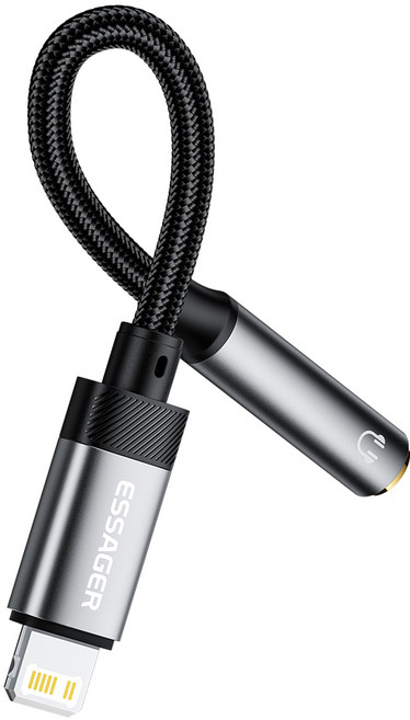 Essager 라이트닝 3.5mm 이어폰 변환 젠더, 1개, 회색, 143mm