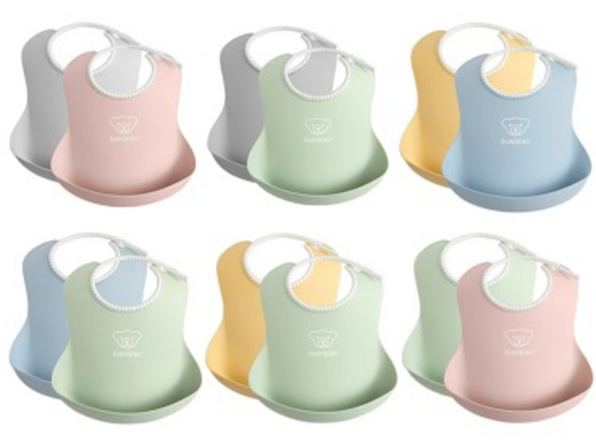 베이비뵨 베이비 빕 2pack / 이유식 턱받이, 그레이 & 파우더핑크, 1개