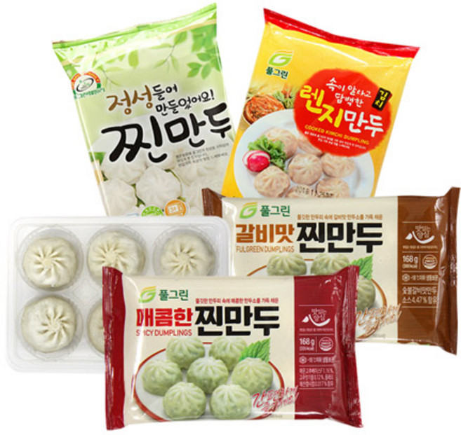 전자렌지 간편 만두 찐만두 4종 실속세트 (고기 김치 180g) (매콤 갈비 168g) 각 5팩씩 총 20팩, 20개, 180g