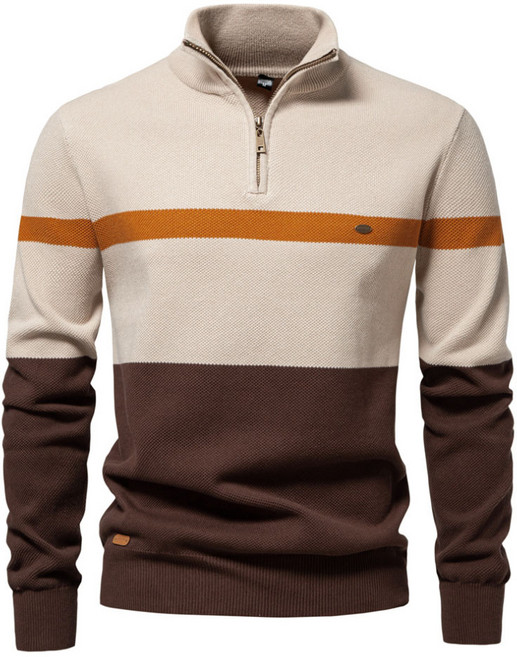 [해외배송] 스타일잇쁨 캐주얼 남성 배색 스트라이프 반집업 긴팔 니트 티셔츠 QST2561