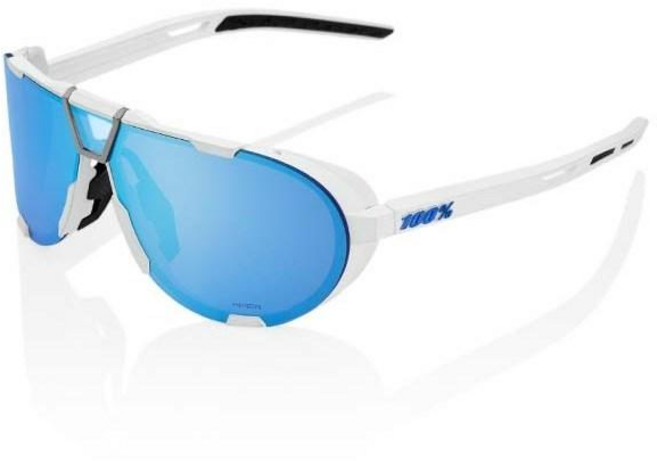 백퍼센트 100% 웨스트크래프트 화이트 하이퍼 블루미러렌즈 자전거 러닝 등산 스포츠 방풍 고글, 1개