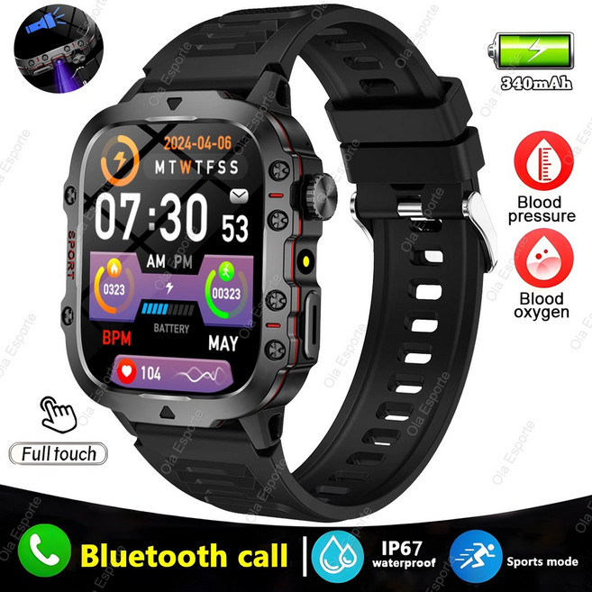 2025 스마트 시계 남자 IP68 5ATM 야외 스포츠 피트니스 트래커 건강 모니터링 81 인치 무선형 통화 Smartwatch, Black