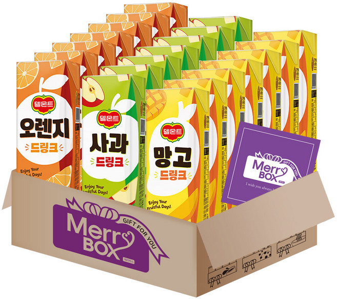 [메리박스]델몬트 팩주스 (오렌지7+망고7+사과7)+메세지카드, 1세트, 190ml