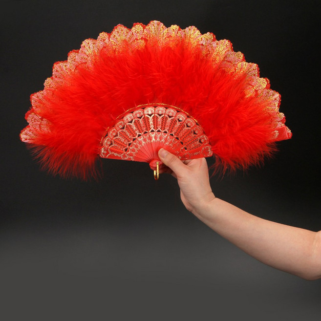 파티쇼 럭셔리 깃털 부채 부채춤 무용부채 공연 연극 장기자랑 학예회, 레드
