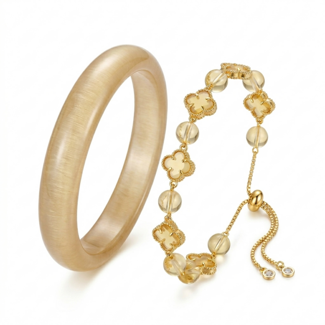 ONVIRA 여성 데일리 골드 클로버 팔찌 뱅글 레이어드 세트