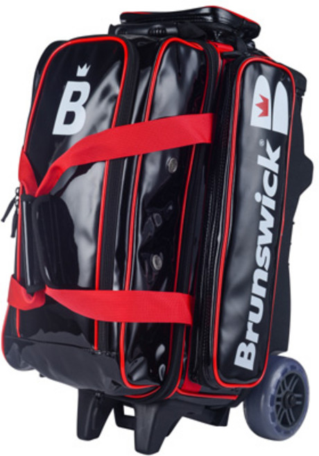 브런스윅 New 4볼 에나멜 롤러백 볼링가방+볼크리너 락엔볼 가죽볼타올 그립색 엄지테이프, 블랙+레드, 1개