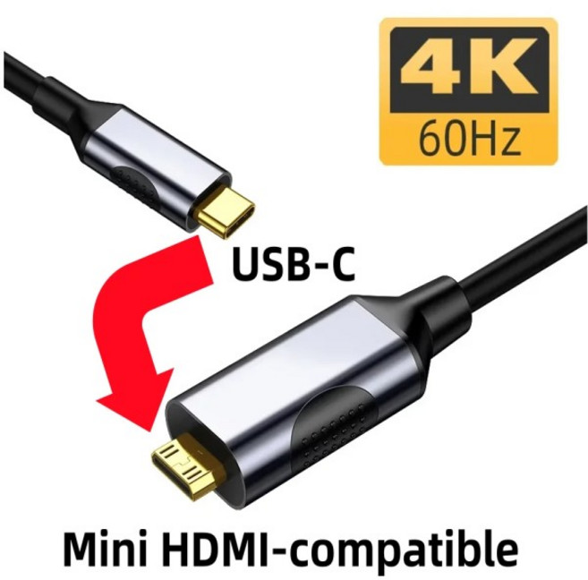 1.5m 타입-C에서 미니 HDMI 호환 어댑터 케이블 4K@60Hz 휴대용 모니터용 삼성 갤럭시 S23 맥북 프로, 01 1.5미터