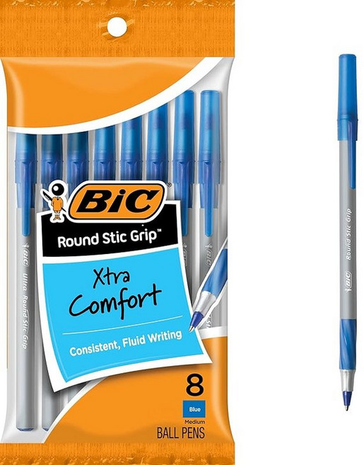Bic Ultra Round Stic Grip Ball Pens Medium Point 8/Pkg-Blue (), 1개, 상세페이지 참조
