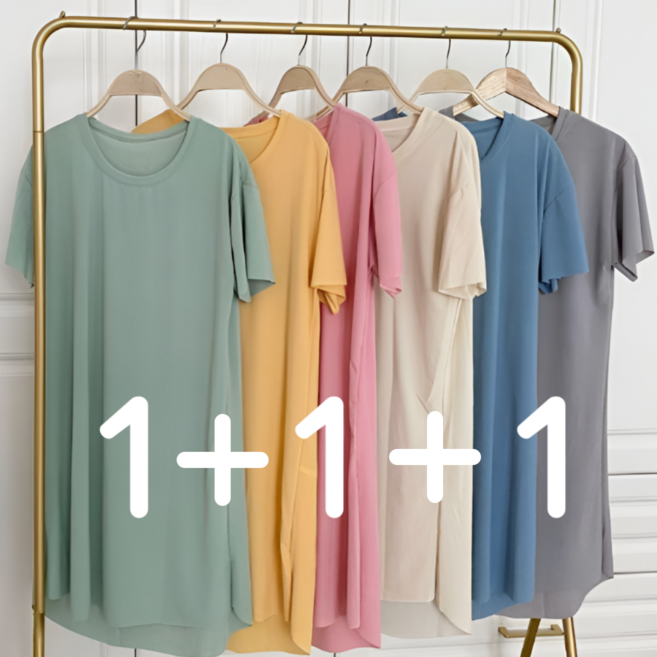 쁘띠엘라 냉감 원피스 잠옷 스판 홈웨어 1+1+1