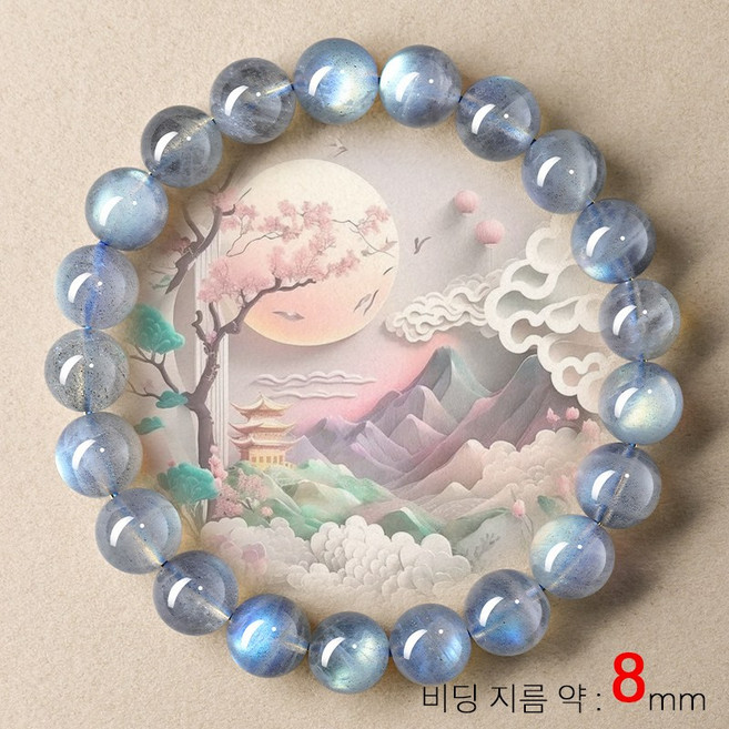 여성 팔찌 재물운 건강한 염주팔찌 그레이문라이트 8mm