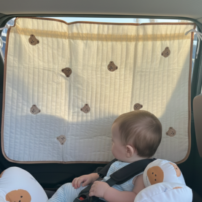 Songie 곰돌이 압축원단 차량용 햇빛 가리개, 1개, 아이보리(곰돌이)