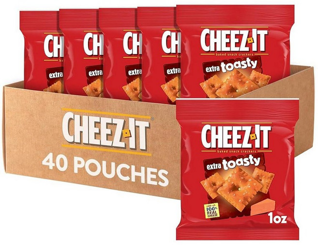 Cheez-It 치즈 크래커 구운 스낵 크래커 1인분 엑스트라 토스트(파우치 40개)