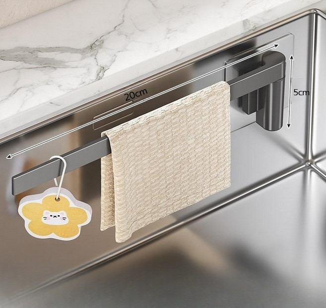 지구별 자석형 주방 수세미 행주 걸이 타월바 무타공 거치대, 건메탈 다용도 걸이 1개