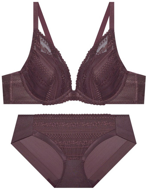 트라이엄프 마이 윙 딥브이 와이어 레이스 딥퍼플 브라 팬티 세트
