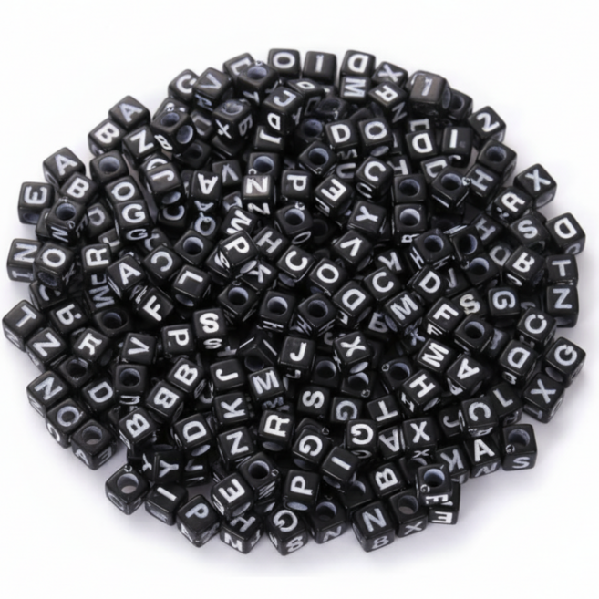 알파벳 이니셜 비즈 100p, 1개, 04.큐브 불투명 블랙 화이트