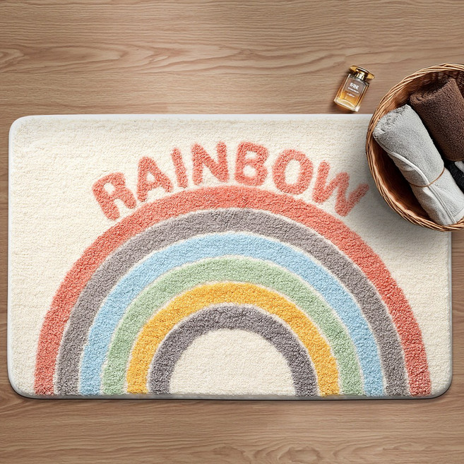 모먼트비 부드러운 도톰 극세사 욕실 화장실 현관 미끄럼방지 논슬립 프리미엄 발매트 60 X 40 CM, 레인보우