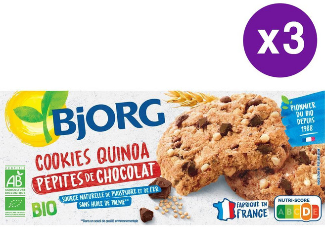 비요르그 퀴노아 초코칩 쿠키 BJORG Cookies Quinoa Pepites De Chocolat, 3개, 175g