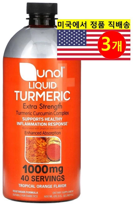 Qunol 엑스트라 스트렝스 강황 추출 Turmeric 1000mg 오렌지 맛 리퀴드, 3개, 600ml - 쿠팡