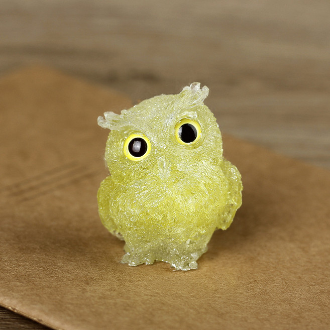 크리스털 부엉이 식탁 장식 금전운 세공품, 레몬 옐로우 크리스털