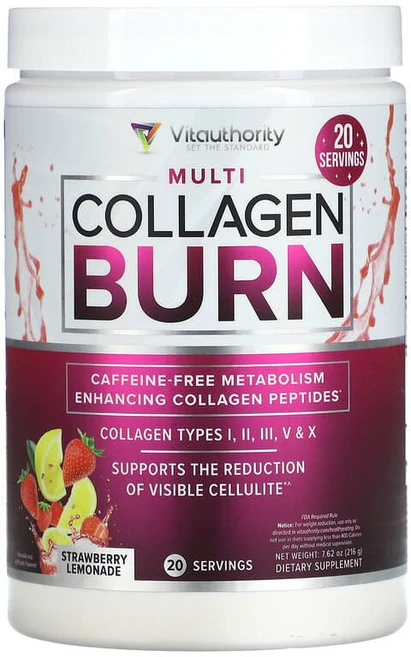 Vitauthority Multi Collagen Burn 지방연소 딸기 레모네이드 216g 미국산, 1개 - 쿠팡