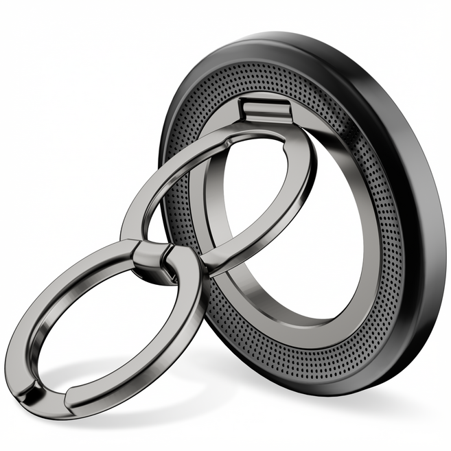 AITEWO 맥세이프 그립톡 핸드폰 거치대 양면자석 이중 링 접이식 핑거링 그립 스마트톡 360도 회전 다각도조절, 블랙