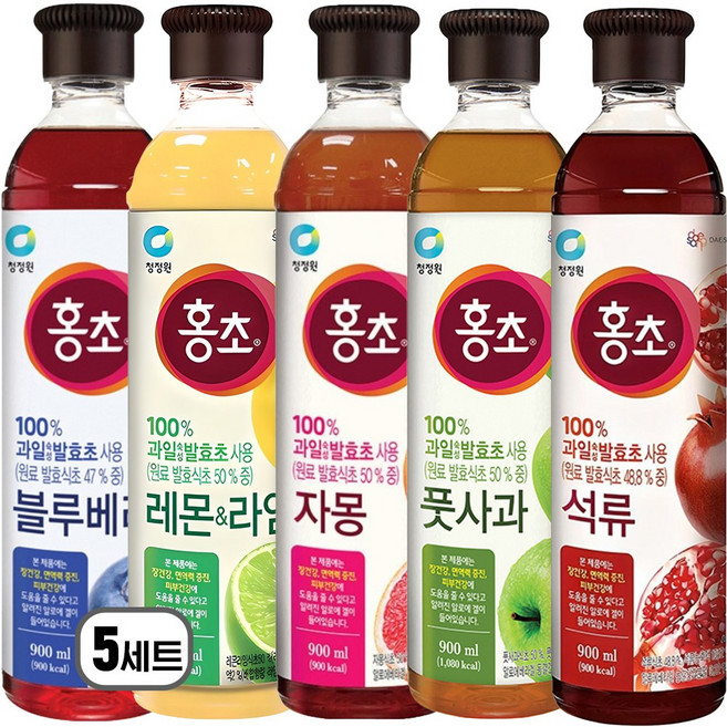 청정원 홍초 블루베리 + 레몬라임 + 자몽 + 풋사과 + 석류, 5세트, 4.5L