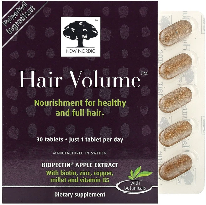 New Nordic 헤어 볼륨 식물성 성분 30정, New Nordic 헤어 볼륨 식물성..., 1개 - 쿠팡