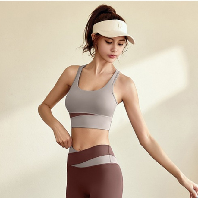長袖運動瑜珈服套裝：高彈力拼色瑜珈上衣、緊身運動褲、韻律褲