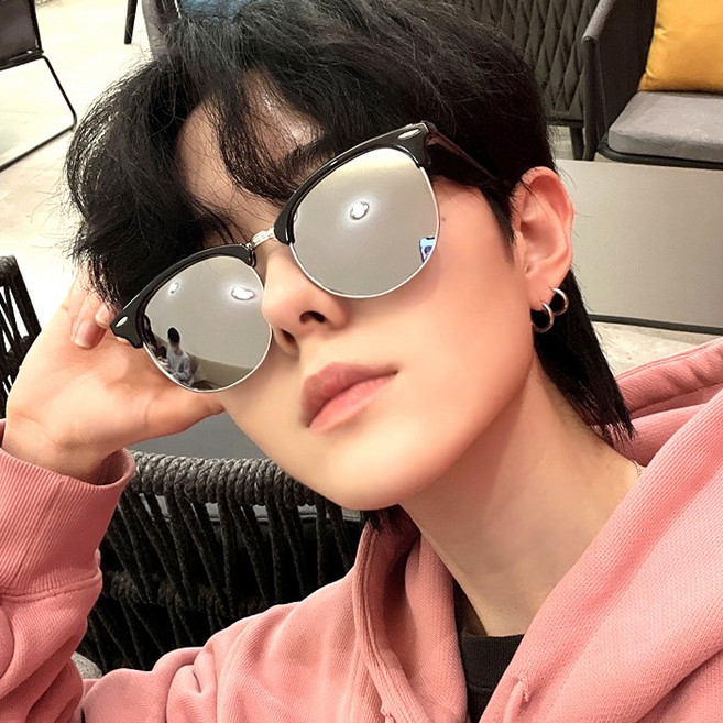 남자 여자 빅 오버사이즈 하금테 반뿔테 실버미러 UV 편광 선글라스