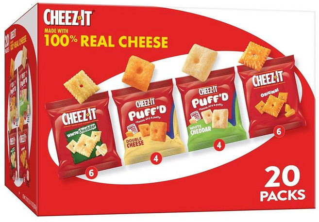 치즈잇 치즈 크래커 구운 스낵 간식 버라이어티 팩 20개입, 치즈잇 치즈 크래커 구운 스낵 간식 버라이어티 팩 20
