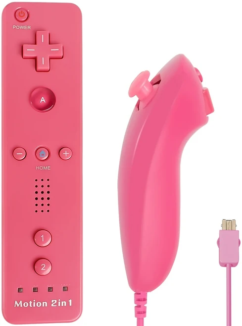 닌텐도 Wii 조이스틱 2 in 1 무선 리모컨 게임패드 컨트롤러 세트 (옵션 모션 플러스 포함 실리콘 케이스, 02 left right red, 02 With motionplus