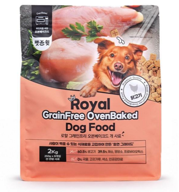 펫스윗 전연령 강아지 로얄 그레인프리 오븐베이크드 건식사료, 닭, 2kg, 1개