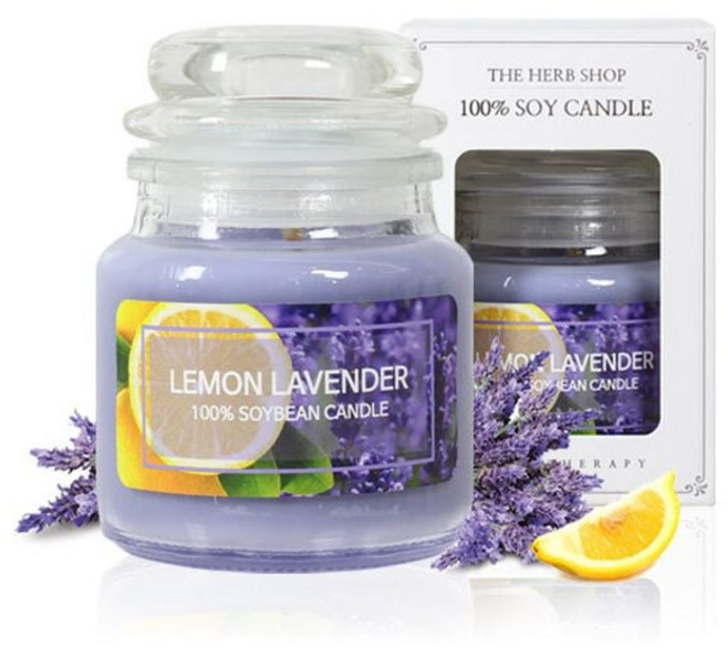 실내방향제 향초 소이캔들 유리병 소형90g 레몬라벤더 jum+2483vB, 본상품선택, 1개