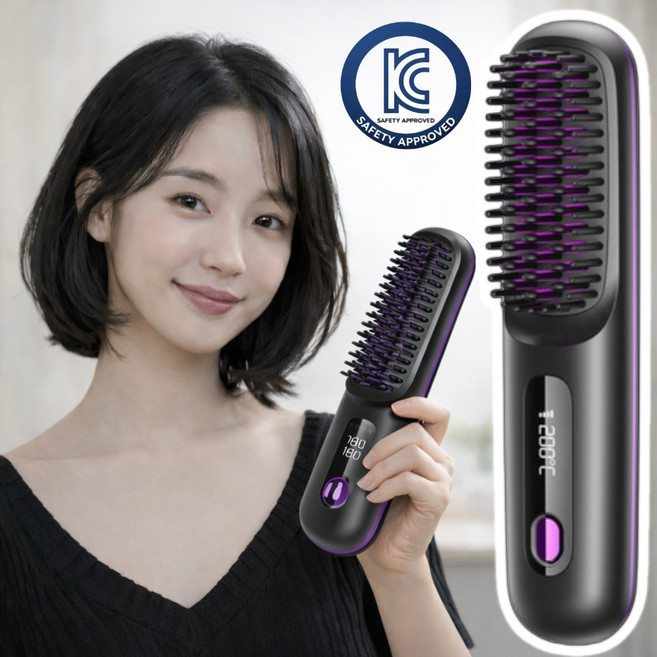 티자브 무선 빗고데기 휴대용 미니 음이온 헤어스타일러 매직 브러쉬, 핑크블랙, PB309-2