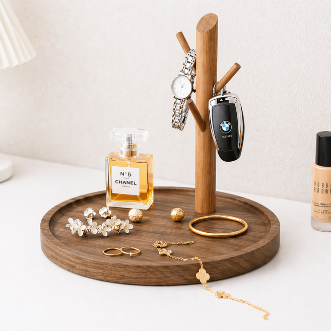 세일론 현관 분실방지 차키 열쇠 소품 악세사리 보관 인테리어 우드 트레이, 월넛 브라운