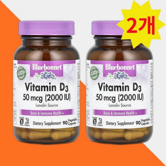 블루보넷 비타민D3 50mcg 2000IU 90캡슐 VitaminD3 2개, 90정 - 쿠팡