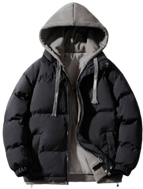 NEW 남자 후드 경량 숏패딩 점퍼 가짜 투피스 디자인 역시즌패딩 자켓 바람막이보온과 패딩 코트 빅사이즈남자패딩4XL