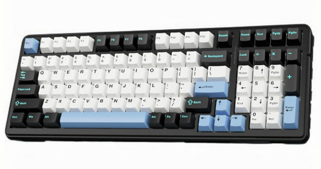 AULA F99 3모드 커스터마이징 유무선 기계식 키보드, 블랙 + 화이트 + 블루, 세이야축, 제조사축