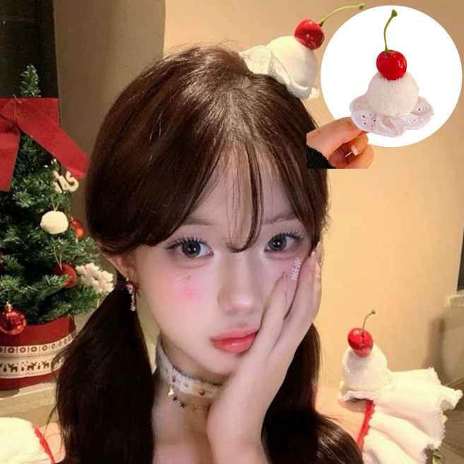 센드마이러브 생일축하 머리핀&머리띠 귀여운 체리 케이크 모자, 머리핀, 1개, 크림